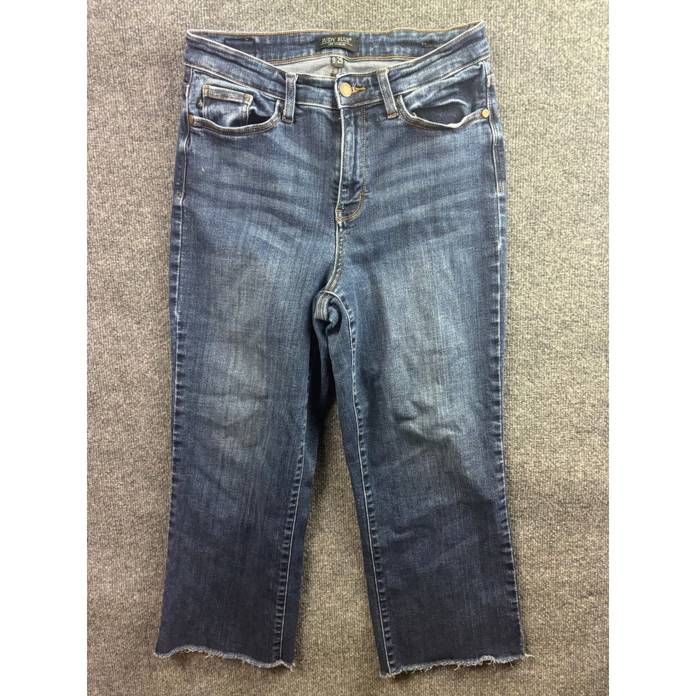 Judy Blue Straight Leg Jeans Womens 9/29 Dark Wash Raw Hem JB82517DK
